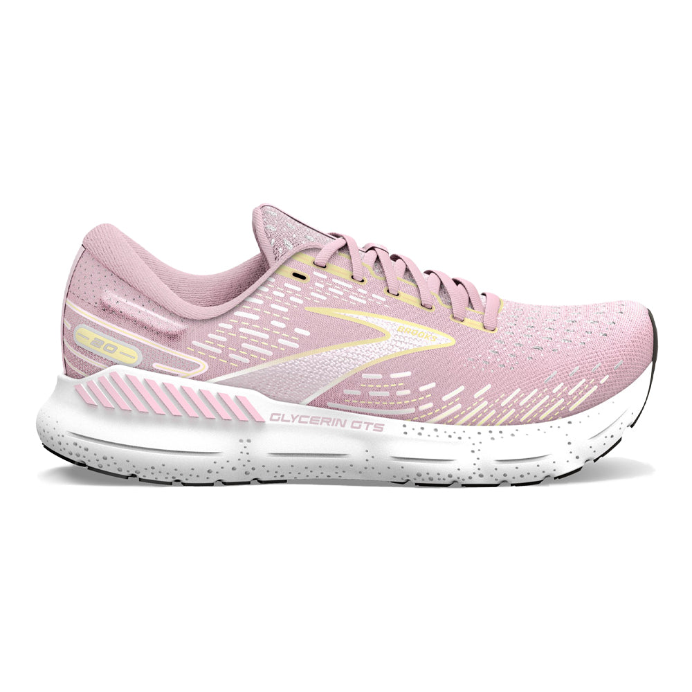 Women's Brooks Glycerin GTS 20, Pink/Yellow/White, 10.5 B Medium