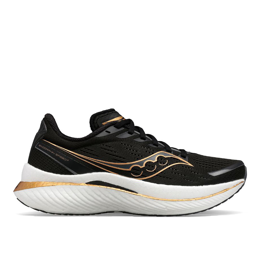 Women's Saucony Endorphin Speed 3, Black/Goldstruck, 8.5 B Medium